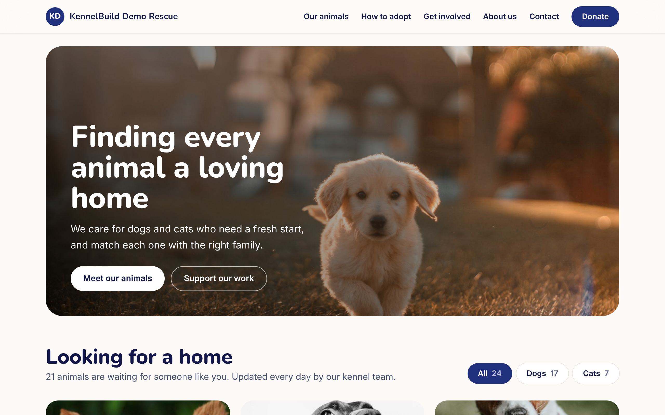 A charity rehoming website made with KennelStay